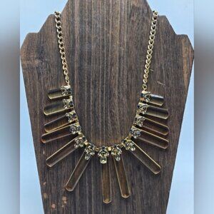 Ann Taylor Lucite Rhinestone Necklace Gold Tone Metal Collar Bib Statement